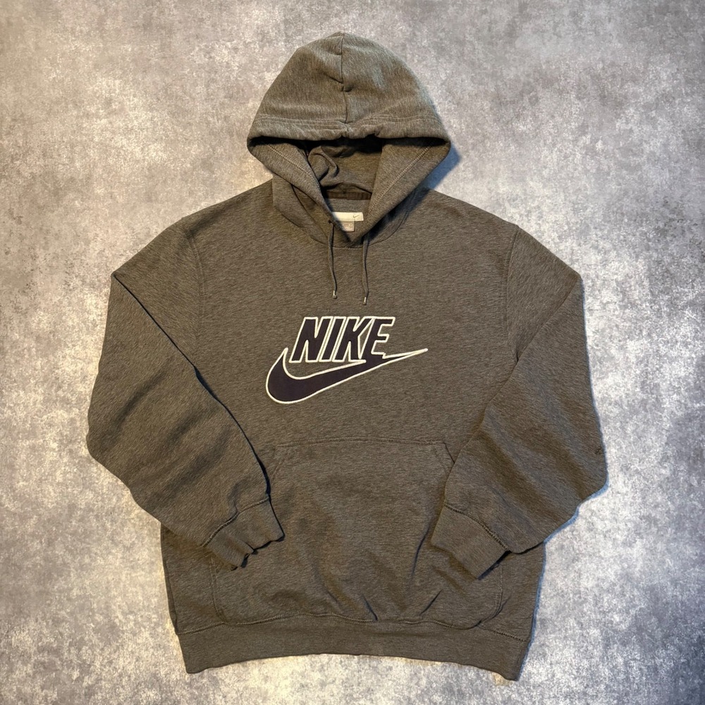 Vintage Nike Mens Spellout‎ Swoosh Hoodie Grey Medium Pullover Sweatshirt